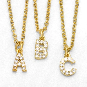 18k Gold Plated DIY Letters Necklace With CZ Diamond Pendant