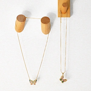 Zirconia Butterfly Pendant Brass Necklace Jewelry Accessories