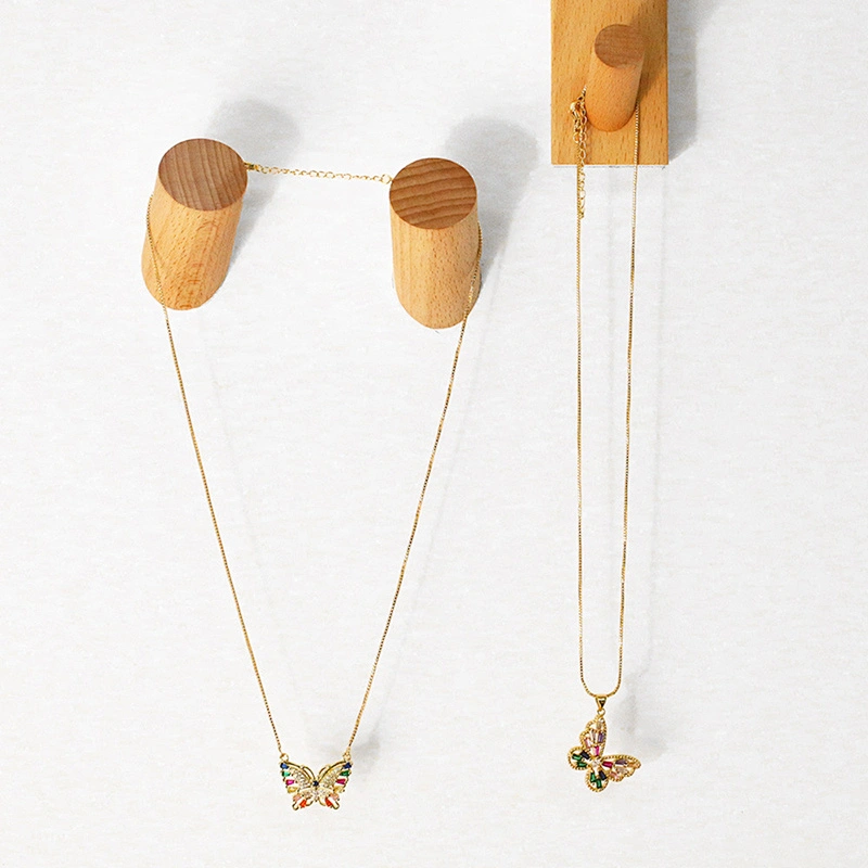 Zirconia Butterfly Pendant Brass Necklace Jewelry Accessories