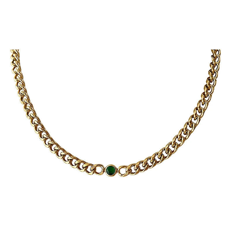 Gold Chain Zircon Titanium Steel Necklace Simple Bracelet Women Set