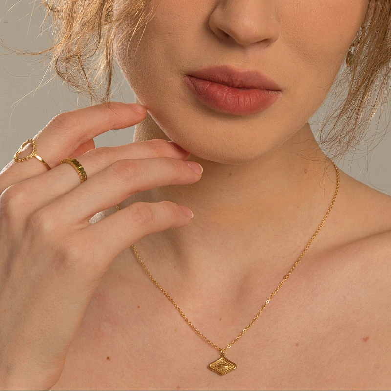 Simple Stainless Steel Eye Pendant Necklace