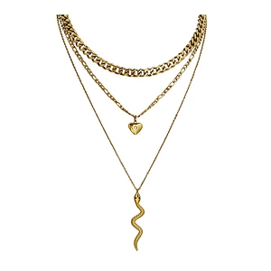 Simple Heart Zircon Pendant Necklace Snake Pendant Multilayer Necklace