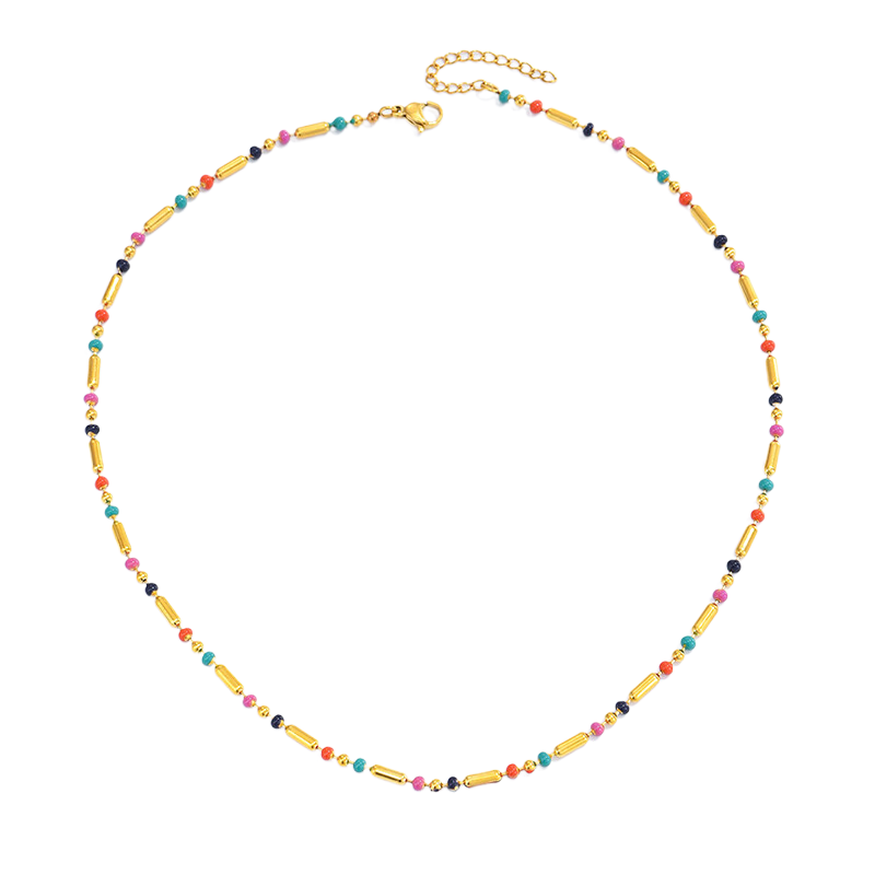 Simple Stainless Steel Colorful Beads Necklace