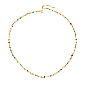 Simple Stainless Steel Colorful Beads Necklace