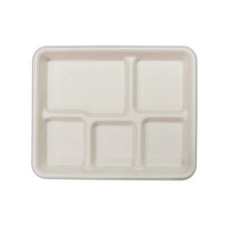 Sugarcane/Bagasse-5-com School Tray‚ Unbleached