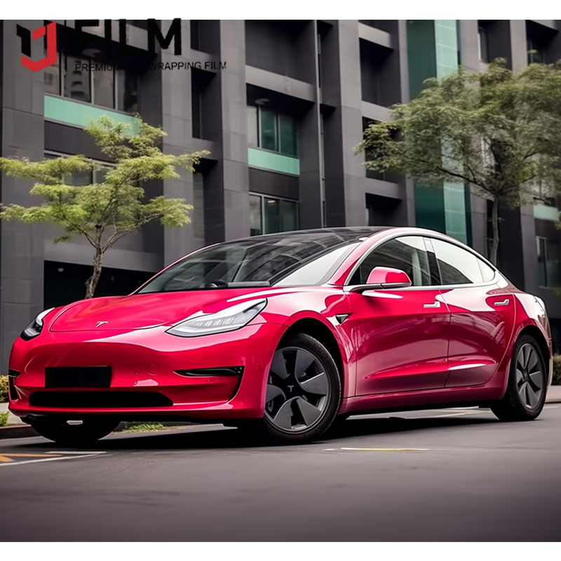 YAJIU Super Gloss Strawberry Red Paint Wrap for Cars