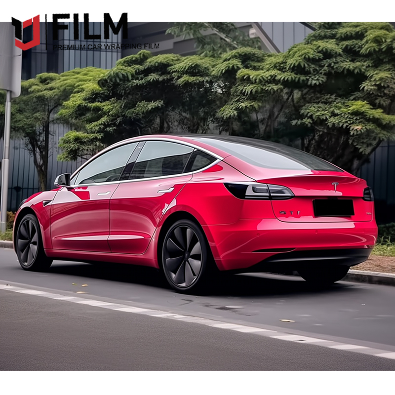 YAJIU Super Gloss Strawberry Red Paint Wrap for Cars