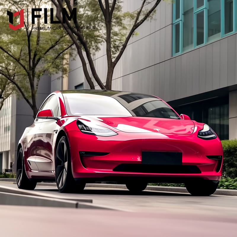 YAJIU Super Gloss Strawberry Red Paint Wrap for Cars