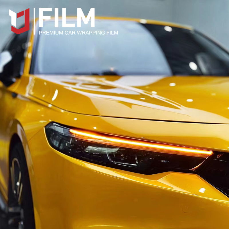 YAJIU Satin Metallic Maple Leaf Yellow Car Wrap Vinyl