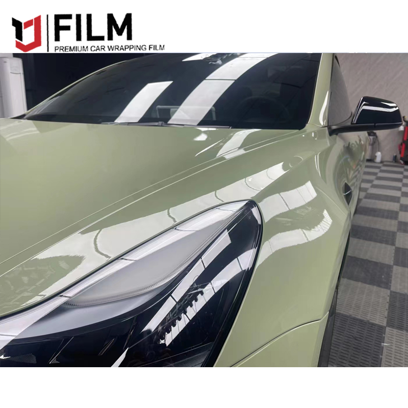 YAJIU Super Gloss Khaki Grey Vinyl Wrap Film