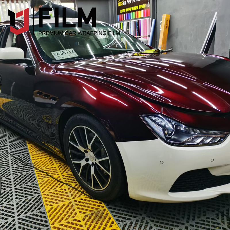 YAJIU Satin Metallic Glossy Black Rose Automotive Vinyl Wrap