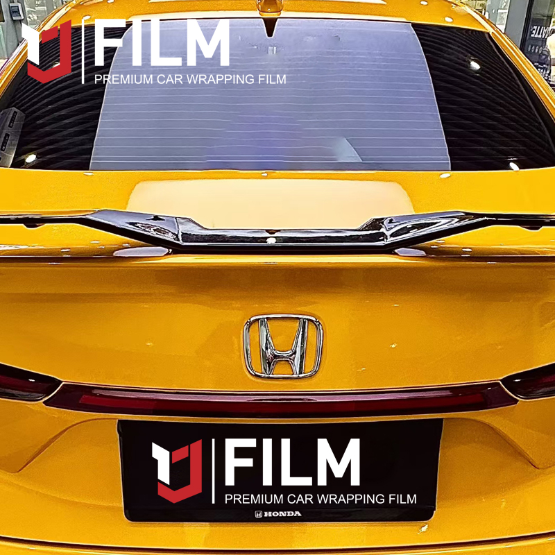 YAJIU Satin Metallic Maple Leaf Yellow Car Wrap Vinyl