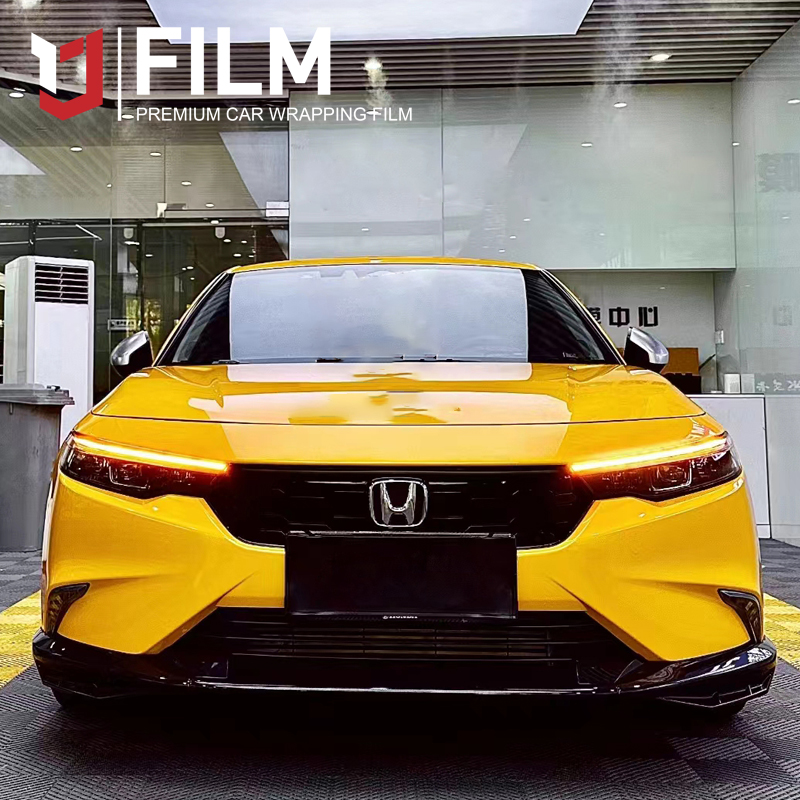 YAJIU Satin Metallic Maple Leaf Yellow Car Wrap Vinyl