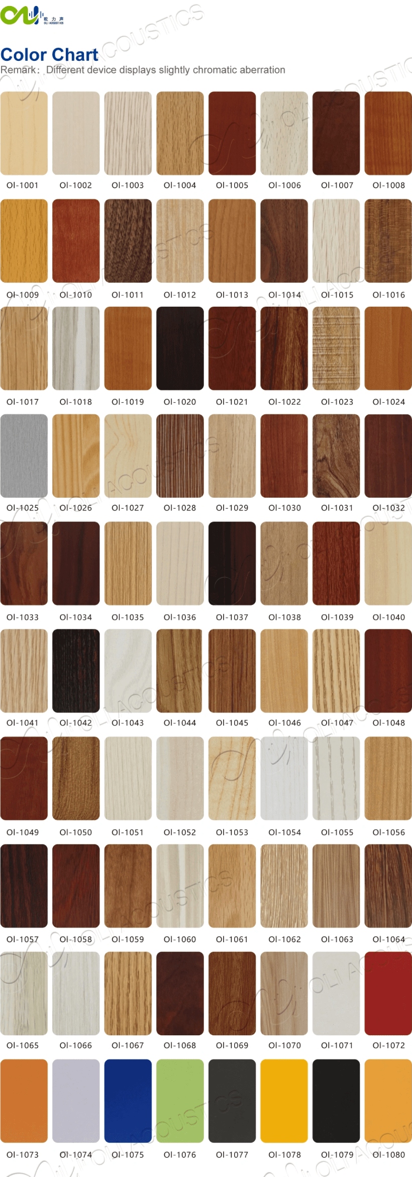 Color Chart for sliding folding partitions movable walls