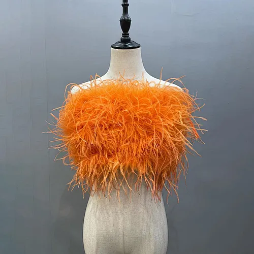 Hot Sale Ostrich Feather Tube Top Women Chest Wrap Strapless Crop Top