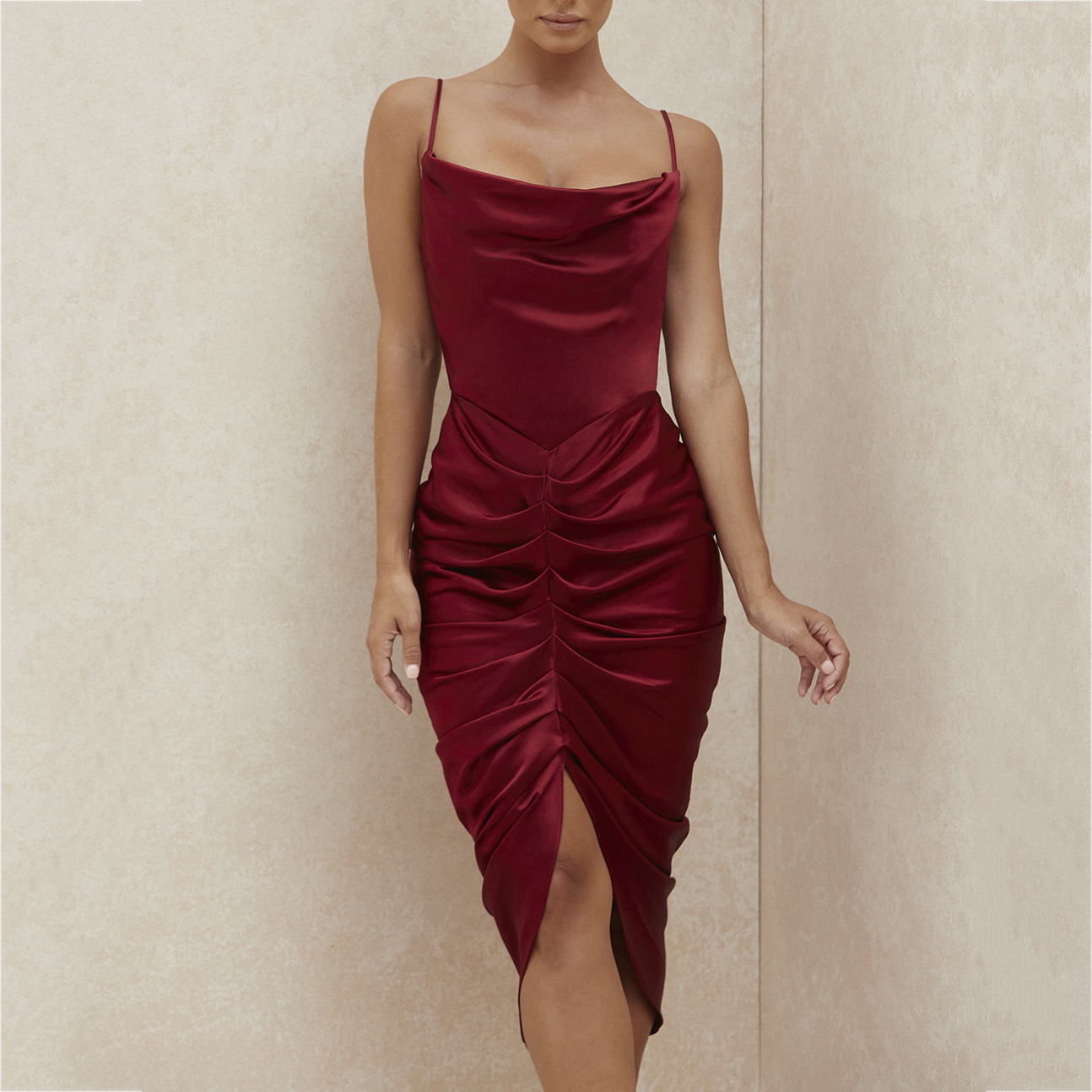 strap satin dress split elegant dress manufacturer