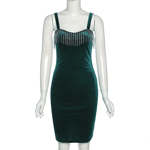 Spring Summer New Fashion Solid Color Rhinestone Halter Mini Dress Bodycon Sexy Dress Party Evening Dress Women