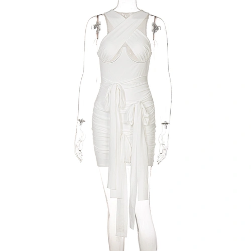 Lace Up White Bandage Dress Mini Ladies Sexy Evening Gowns Party Prom Women Casual