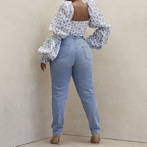 Custom High Waist Denim Pale Blue Jeans