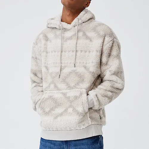 Custom High Quality Warm Winter Long Sleeve Heavy Weight Sherpa Fleece Men Printed Tie Dye Fur Hoodie