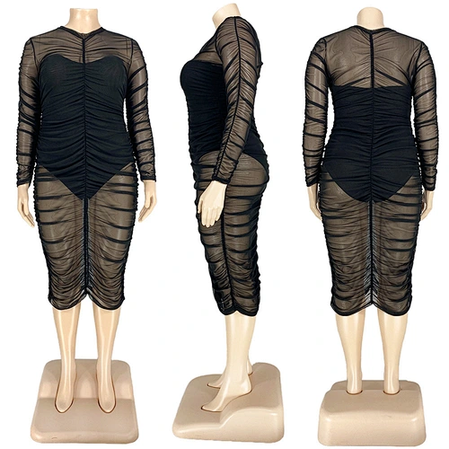 Fashion Plus Size Sexy Mesh Dress Women Trend Women Plus Size Dress