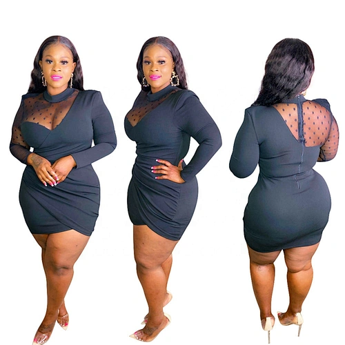 Semi-perspective black sexy dress hip bag plus size formal dress women