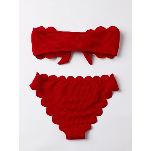 Solid red lace up sexy swimsuit bikini