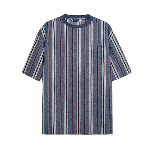 Crew Neck Custom Logo Men Oversized Striped T Shirt