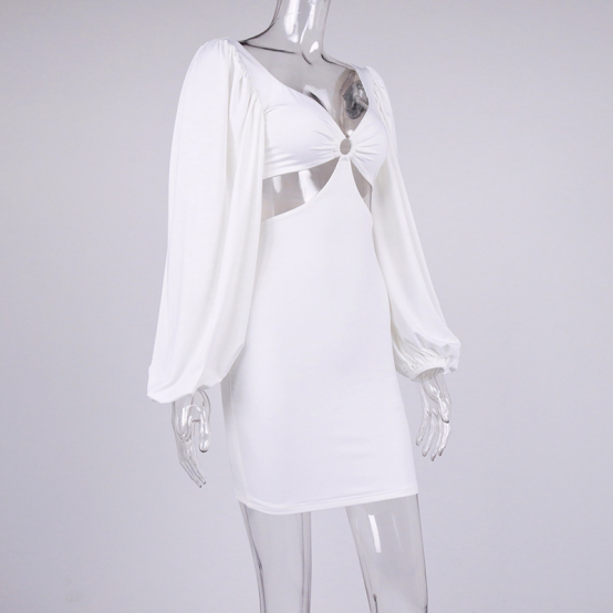 cut out bodycon dress puff sleeve dress manufacturer