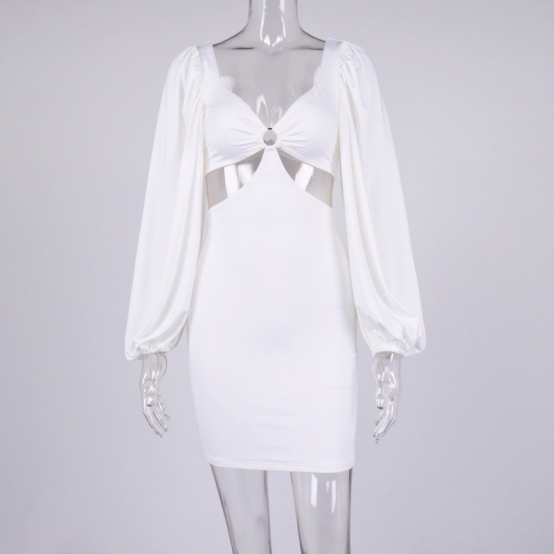 cut out bodycon dress puff sleeve dress manufacturer