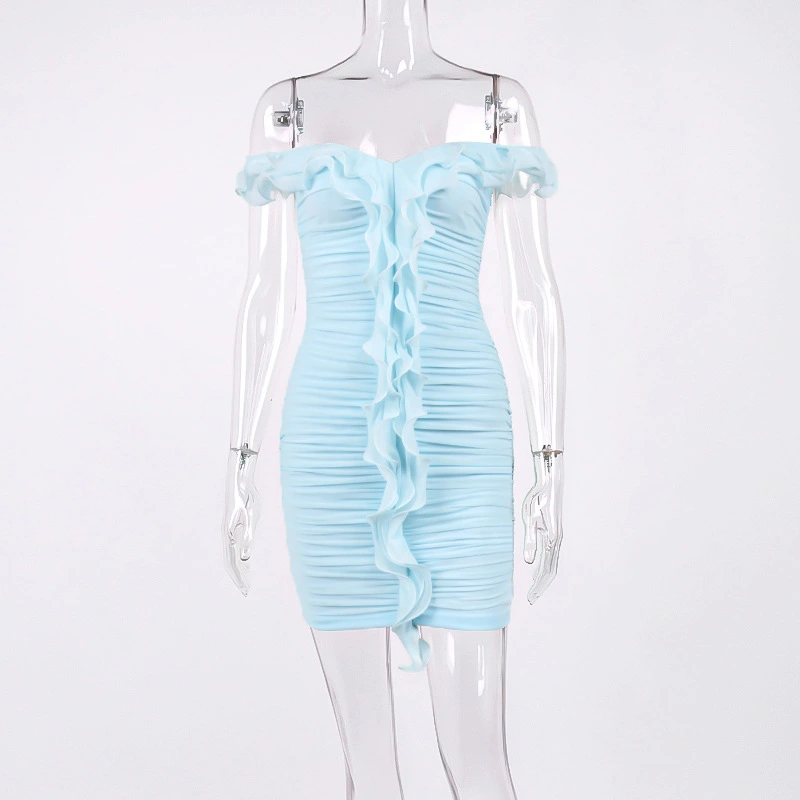 ruffle strapless dress mesh chiffon dress manufacturer