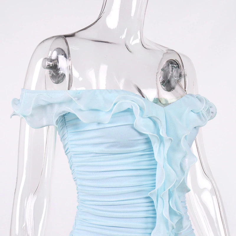 ruffle strapless dress mesh chiffon dress manufacturer