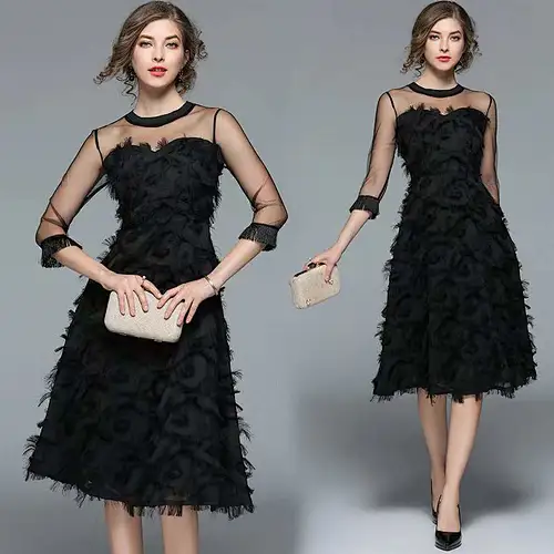 New Mesh Princess Dress Puffy Dress Temperament Lady Tassel Feather Dress