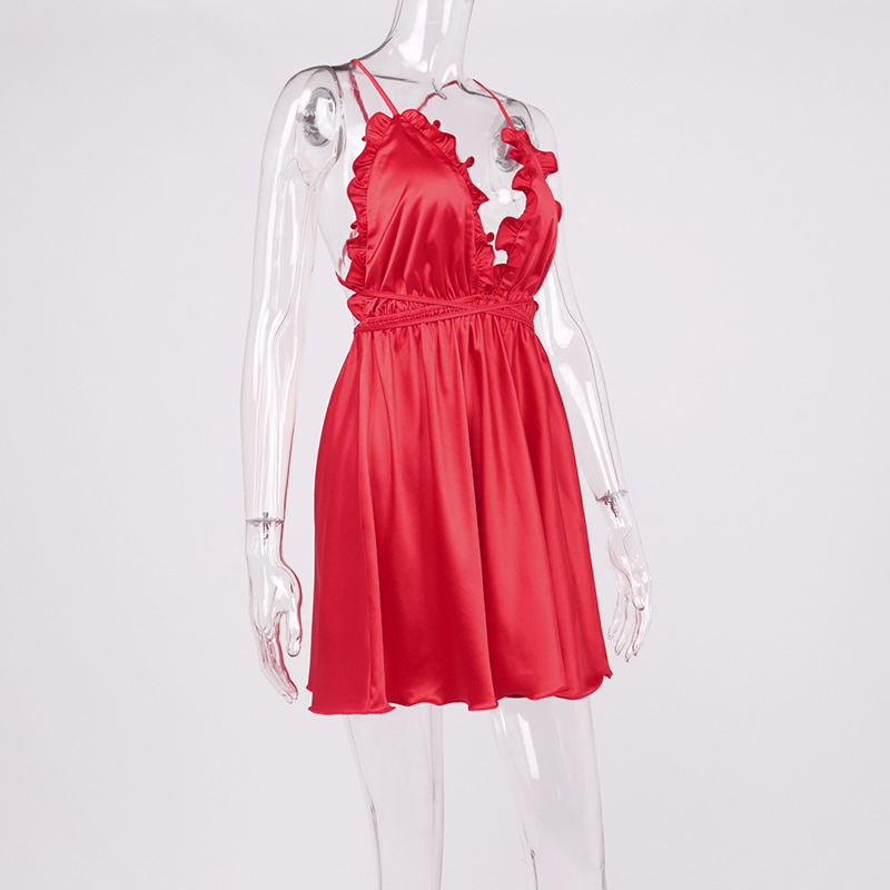 red ruffles dress satin mini dress manufacturer