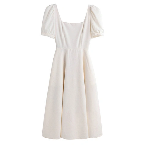 Custom Logo Square Collar Wholesale Environment Friendly Black White Women High Waist Vintage Maxi Dress