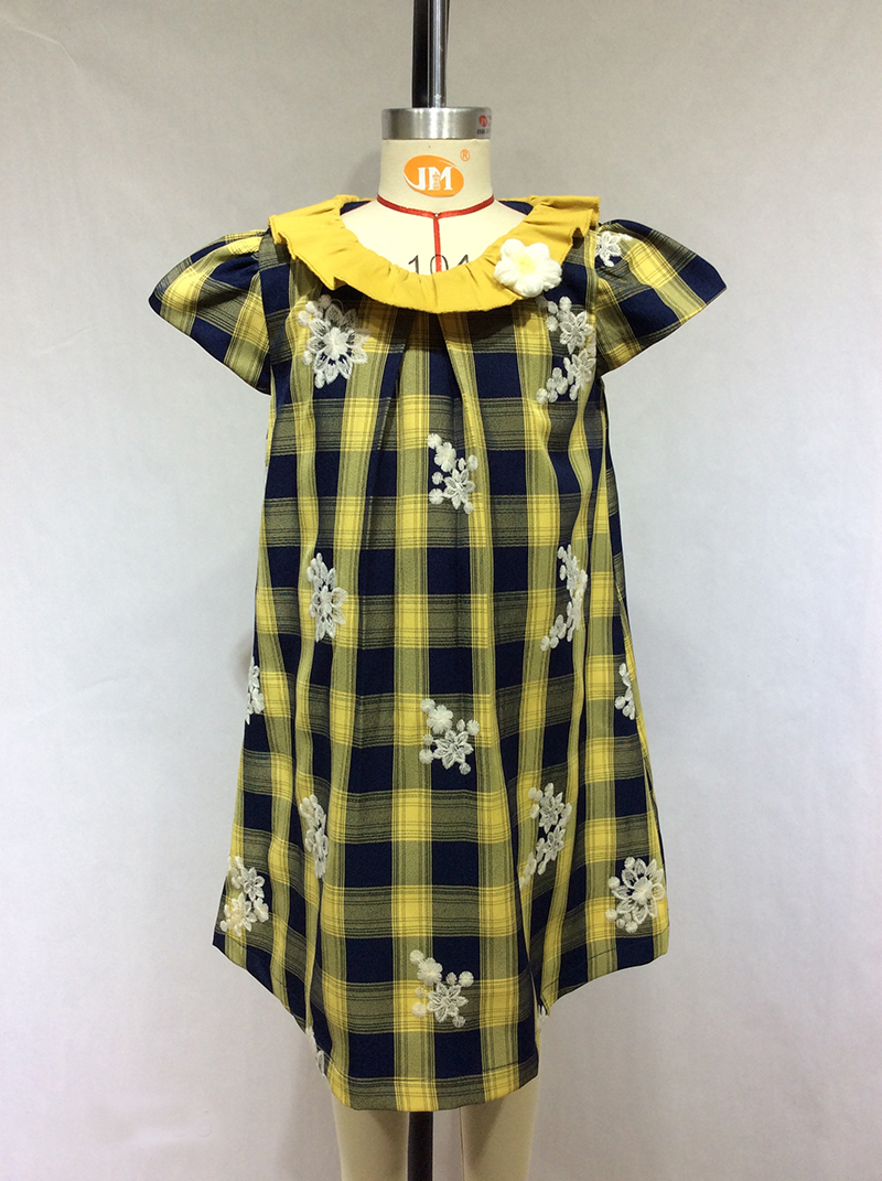 flower embroidery plaid girl dress manufacturer