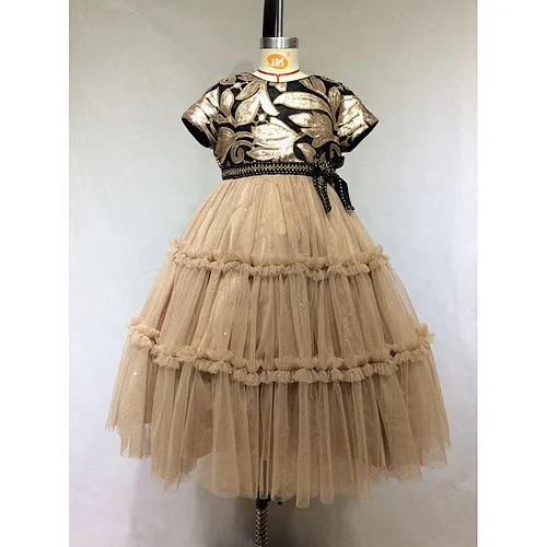 Elegant Baby Maxi Dress Gold Sequin Mesh Girl Dress