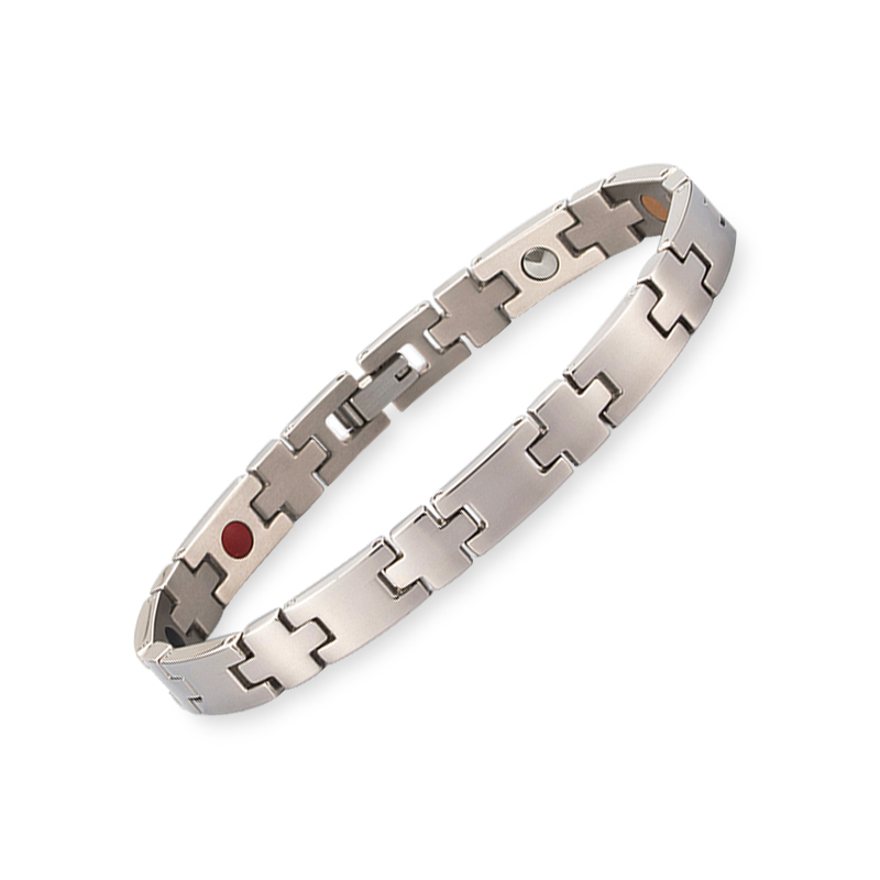 High Quality Healthcare Germanium Negative Titanium Bio Magnetic Men Silver Cross Bracelet
