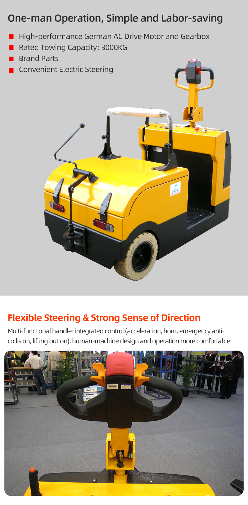 QD-30SH 3-fulcrums Stand-on Electric Tow Tractor