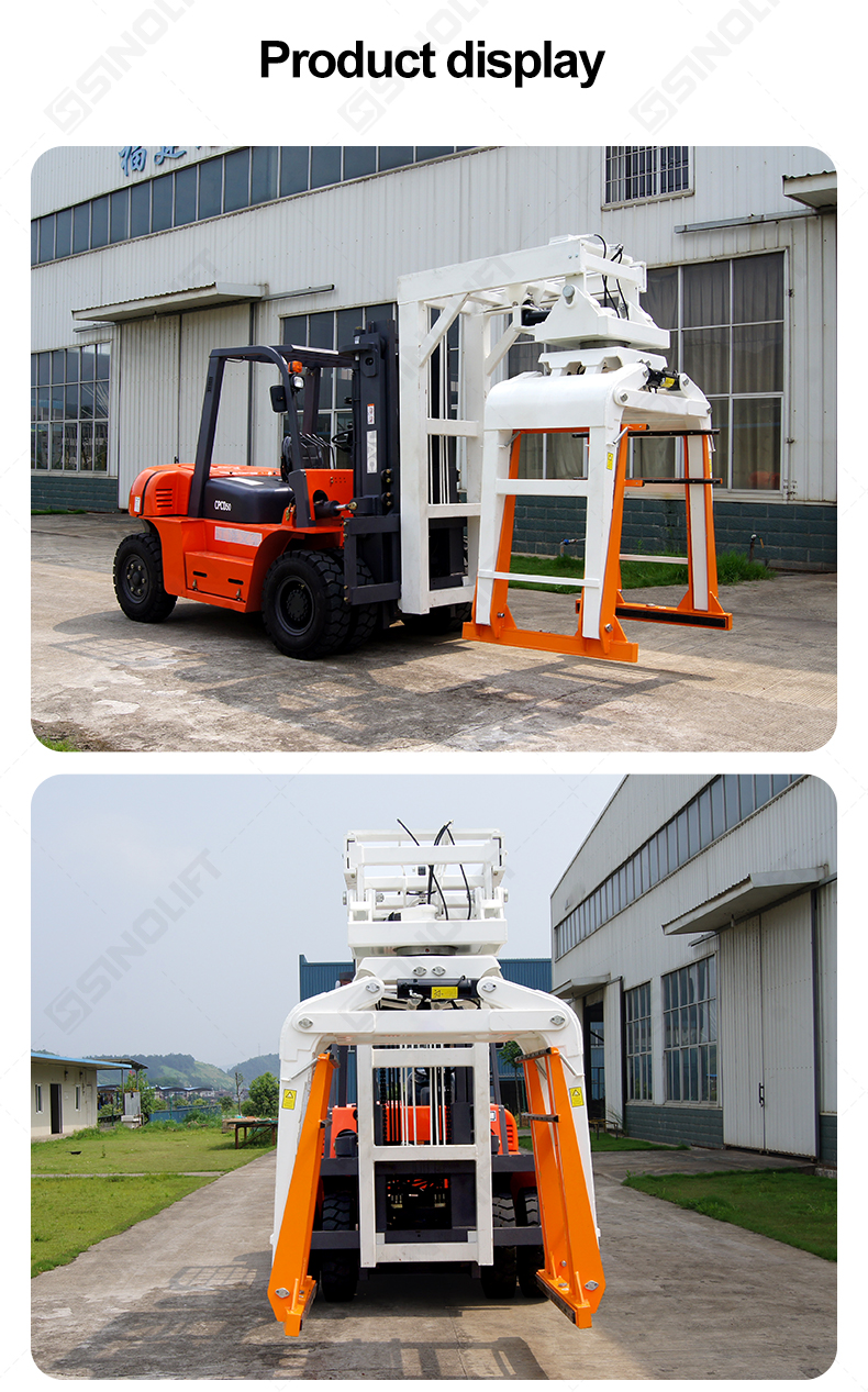 Material handling clamp for construction blocks and cubic products.