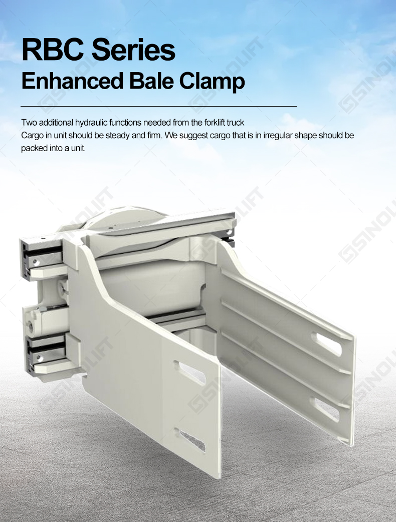 Heavy-duty forklift bale clamp designed for waste management, recycling, and textile industries.