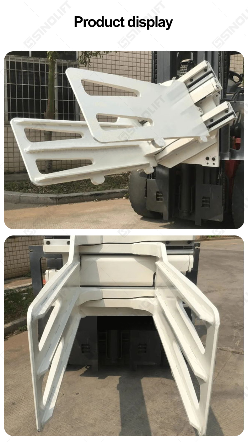 Warehouse safety solution: a forklift clamp with a load backrest for secure high-level stacking.