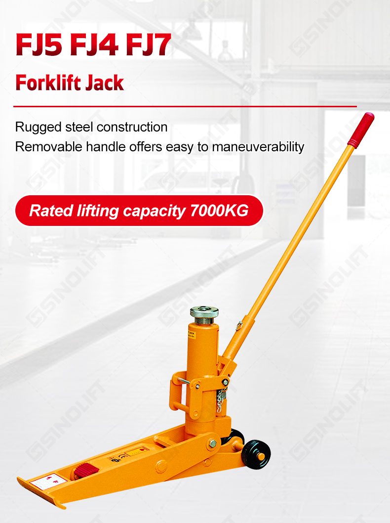 Forklift maintenance jack with slow descent control and high-capacity lifting capabilities.