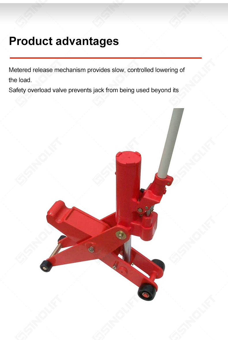 Robust hydraulic jack for forklift repairs, offering controlled lowering and overload protection.
