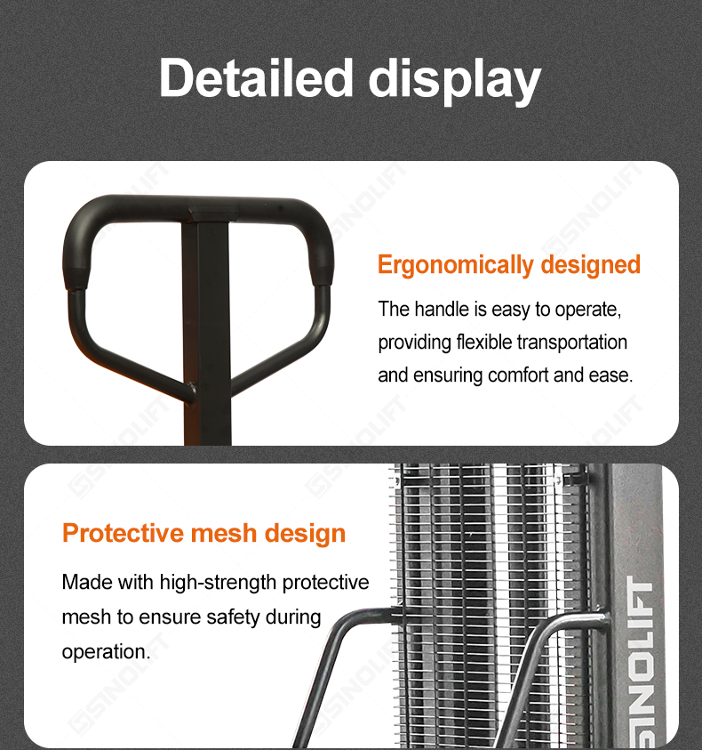 SPN15 semi-electric pallet lifter – Mechanical braking, reinforced forks for secure transport