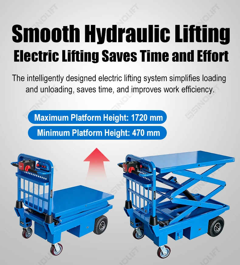 The SINOLIFT ESF Series Electric Scissor Lift Table Truck combines electric hydraulic lifting with a mobile platform for everyday material handling