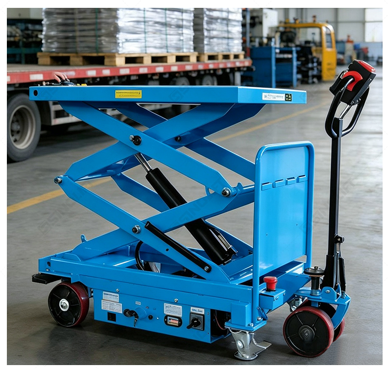 SINOLIFT manufactures ESM electric scissor lift tables with powered travel and smooth hydraulic lifting for warehouse and workshop material handling.