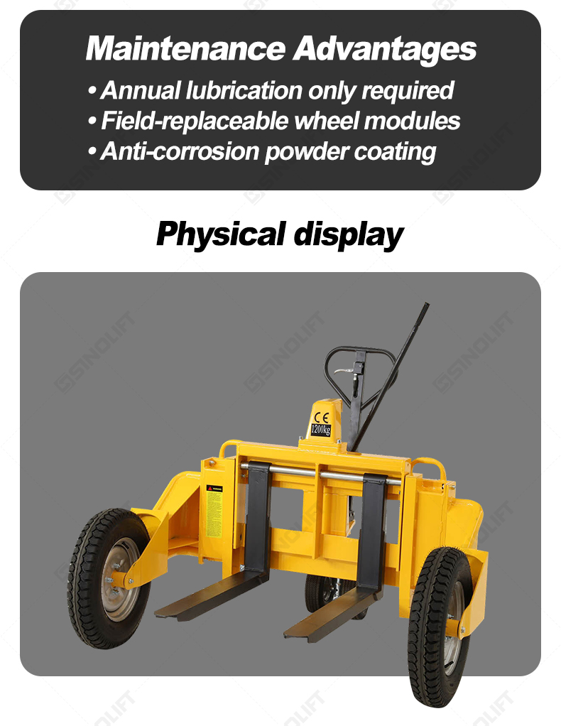Warehouse pallet jack with one-hand steering and height-adjustable handle