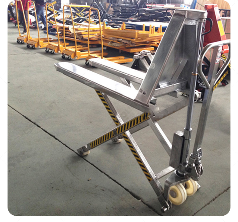 Commercial-grade scissor lift cart with reinforced forks for easy material handling