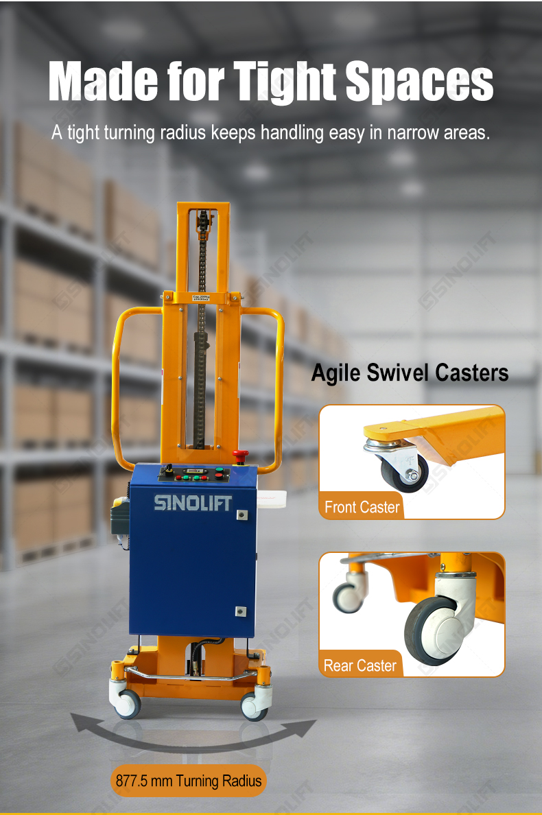 Discover the SINOLIFT E200T light-duty electric work positioner with interchangeable attachments for flexible material lifting and positioning.